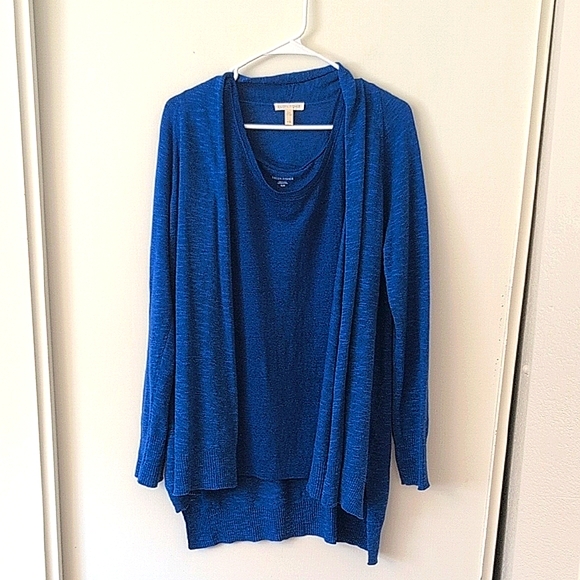 Eileen Fisher Sweaters - Eileen Fisher Womens Med Tank Top Cardigan Set Linen Cotton Blue Casual Classic